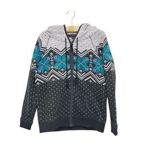 VTG American Eagle Nordic Fair Isle Snowflake Full Zip Hoodie Men Large Thermal